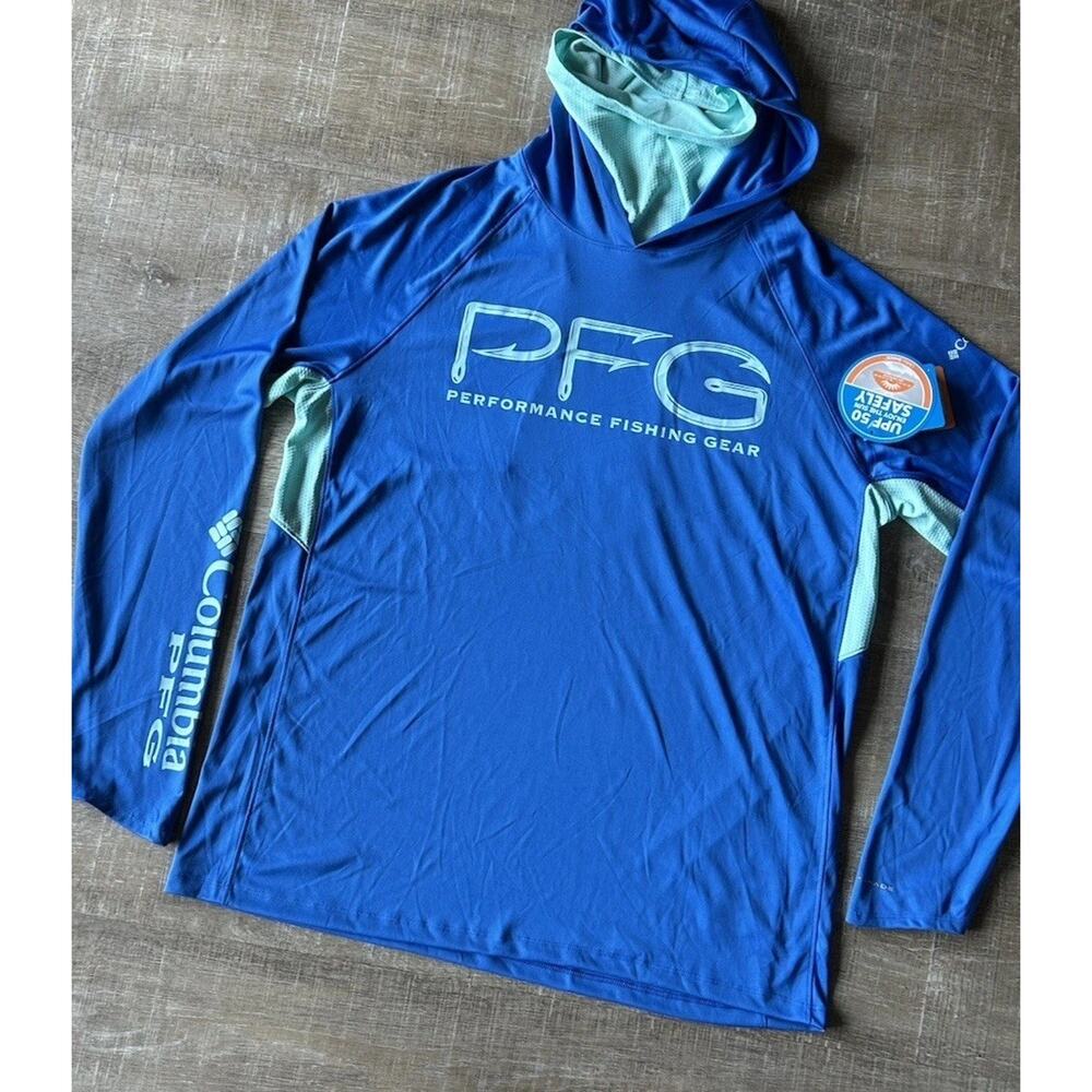 Columbia PFG Terminal Tackle Vent Hoodie Face Gaiter Men’s L Blue UPF 50 FM9339 - Picture 6 of 15
